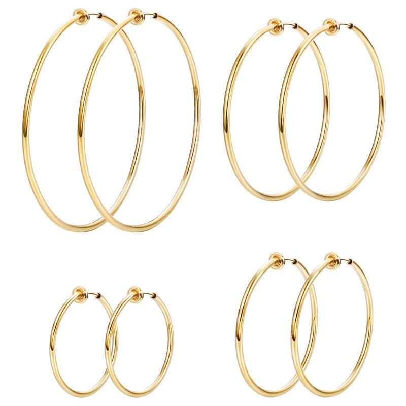LOYALLOOK أقراط هووب حلقية من الفولاذ المقاوم للصدأ 4 أزواج من LOYALLOOK للنساء، أقراط هووب مزيفة، أقراط هووب ربيعية للأذان غير المثقوبة - Image 1